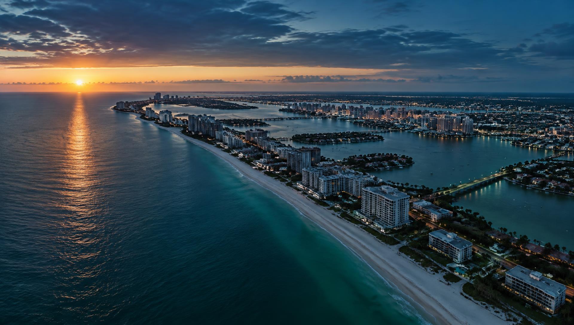 Aerial view of Florida's Gulf Coast at sunrise